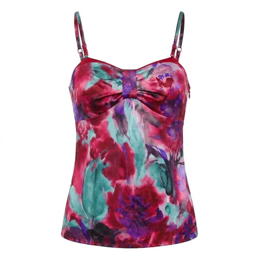 Loft Petites Pink Floral Pleated Satin Sleeveless Tank Top Women Size 6P